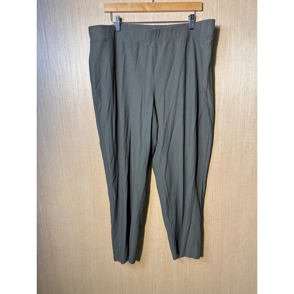Eileen Fisher Womens‎ Ankle Pants 1X Olive Green Knit Pull On Stretch Casual